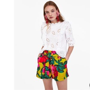 Zara Basic Floral Print High Waist Shorts Sz M